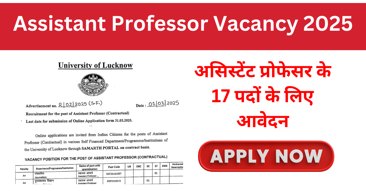 Lucknow University Assistant Professor Vacancy 2025