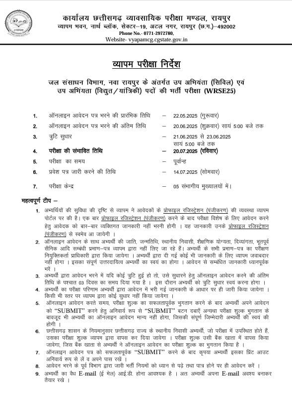 CG Vyapam Engineer Recruitment