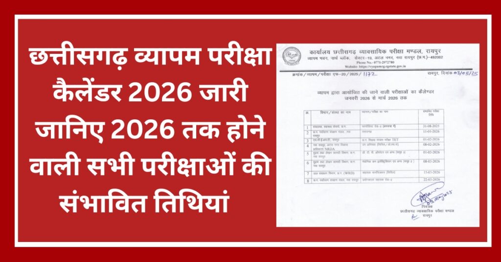 CG Vyapam Exam Calendar 2026