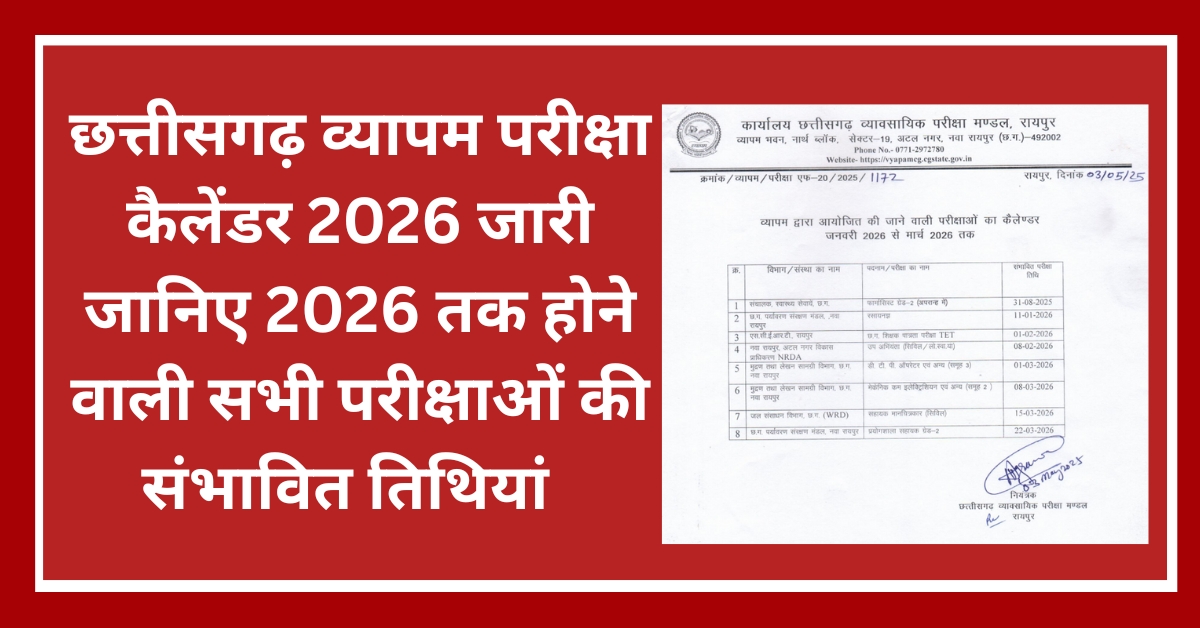 CG Vyapam Exam Calendar 2026