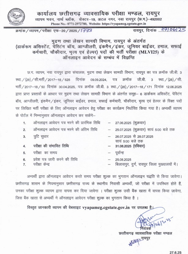 CG Vyapam New Bharti