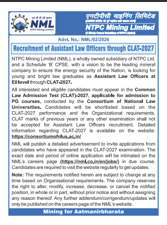 NTPC Mining Limited Assistant Law Officer Recruitment